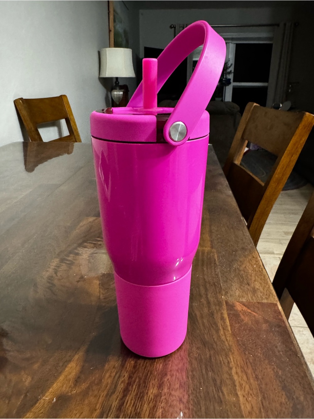Hot Pink Travel Tumbler with Carry Handle and Flip Lid